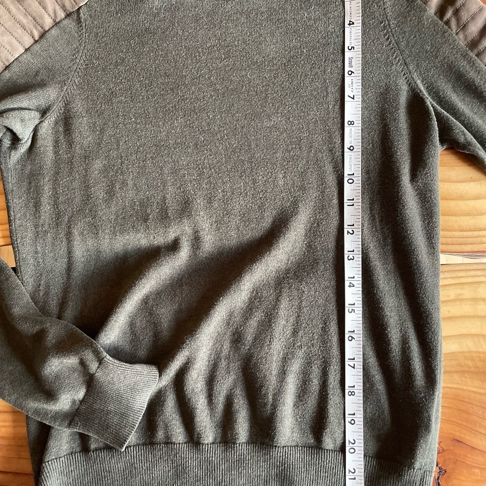 All Saints Olive Green Sweater with Leather Shoulders - Picture 9 of 10